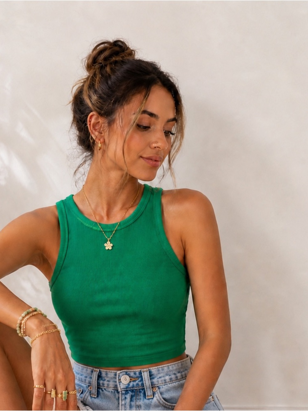 Wild Fable Green Ribbed Racerback Crop Tank Top XXS